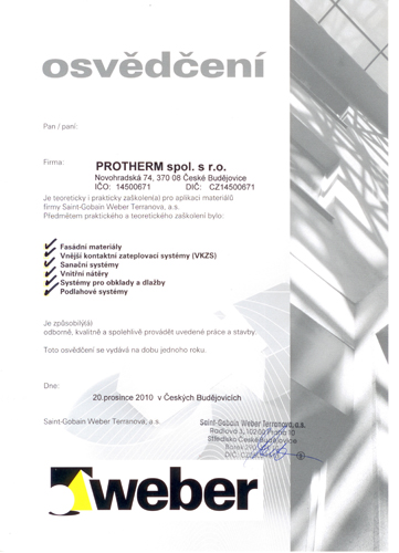 certifikace Weber